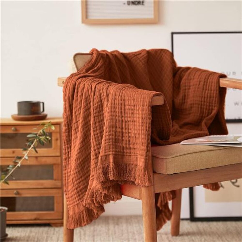 Cotton Muslin Throw Blanket for Bed, Couch, Knit Woven Gauze